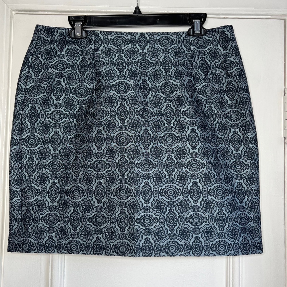 Brooks Brothers Pencil‎ Skirt Jacquard Italian Fabric Metallic Blue Women's 12